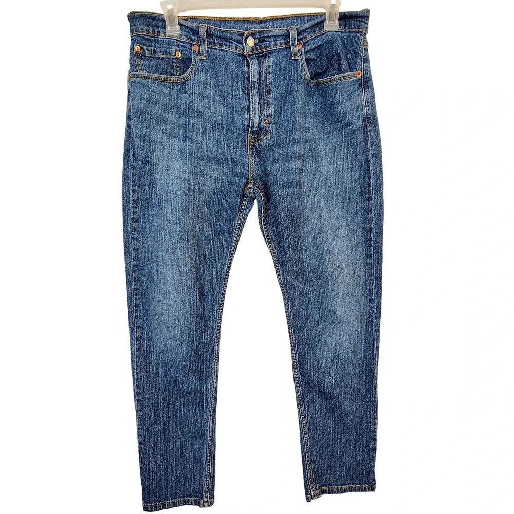 Levis 502 Taper Fit Mens Blue Denim Jeans Medium Wash 36x32 preppy zip